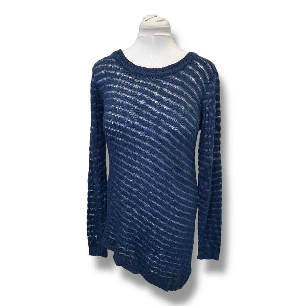 AB Studio Women’s Scoop Neck Asymmetric Semi-Sheer Sequin Sweater, size L